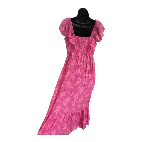 Pink floral motif flutter sleeve v-neck fit and flare maternity dress size large - Picture 10 of 13